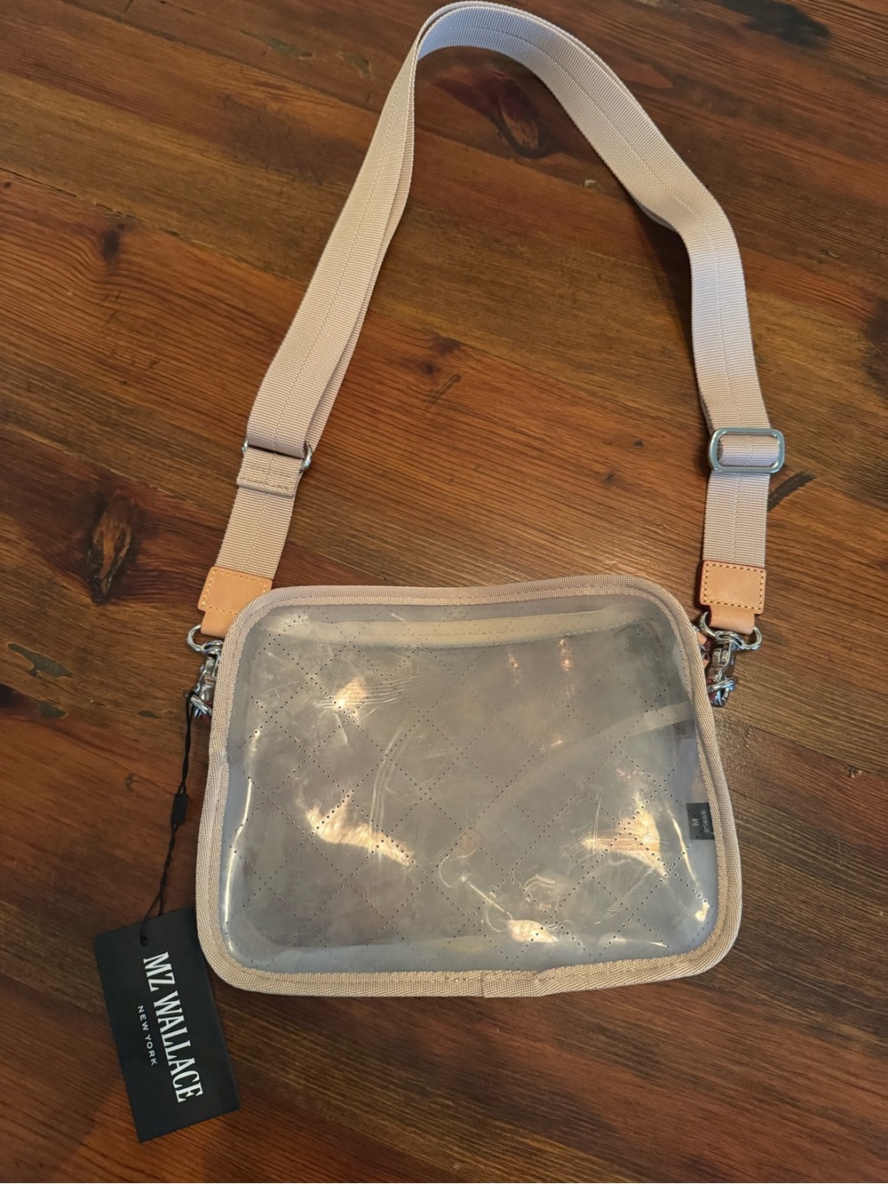 MZ Wallace Beige Clear Quilted Crossbody Shoulder Bag